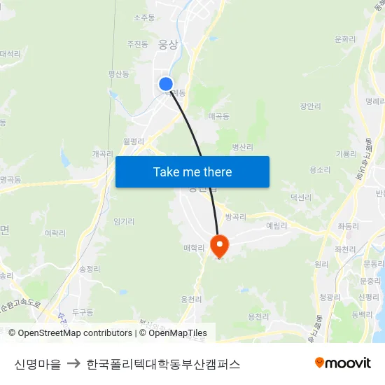 신명마을 to 한국폴리텍대학동부산캠퍼스 map
