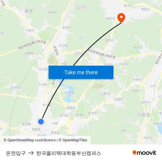 온천입구 to 한국폴리텍대학동부산캠퍼스 map