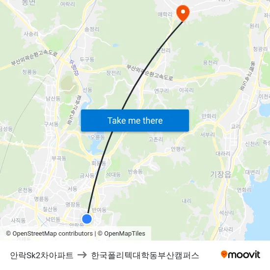 안락Sk2차아파트 to 한국폴리텍대학동부산캠퍼스 map