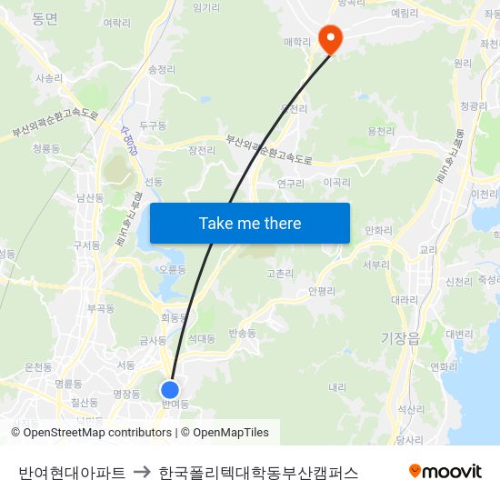 반여현대아파트 to 한국폴리텍대학동부산캠퍼스 map