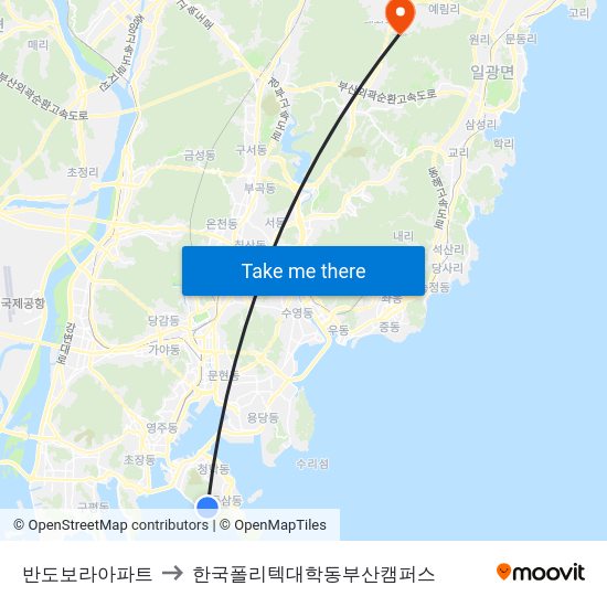 반도보라아파트 to 한국폴리텍대학동부산캠퍼스 map