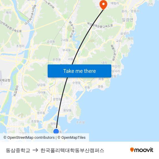 동삼중학교 to 한국폴리텍대학동부산캠퍼스 map