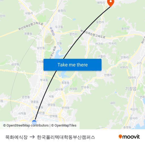 목화예식장 to 한국폴리텍대학동부산캠퍼스 map