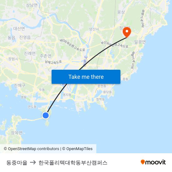 동중마을 to 한국폴리텍대학동부산캠퍼스 map