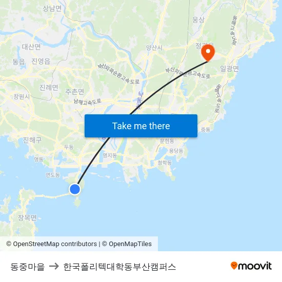 동중마을 to 한국폴리텍대학동부산캠퍼스 map