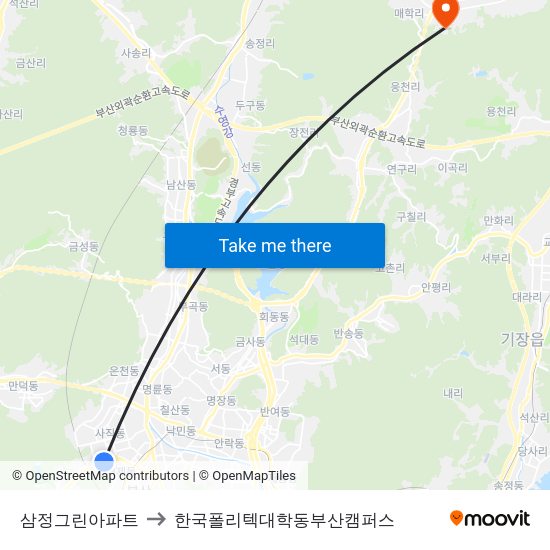 삼정그린아파트 to 한국폴리텍대학동부산캠퍼스 map