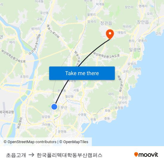 초읍고개 to 한국폴리텍대학동부산캠퍼스 map