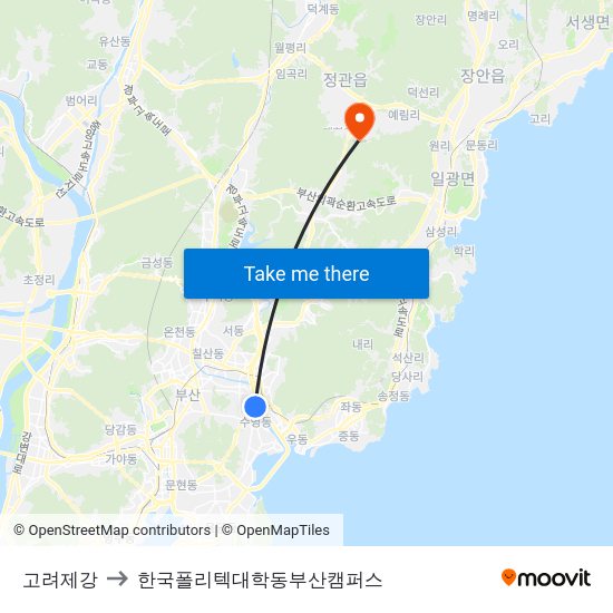 고려제강 to 한국폴리텍대학동부산캠퍼스 map