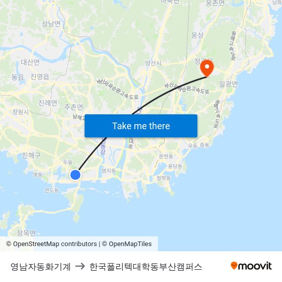 영남자동화기계 to 한국폴리텍대학동부산캠퍼스 map