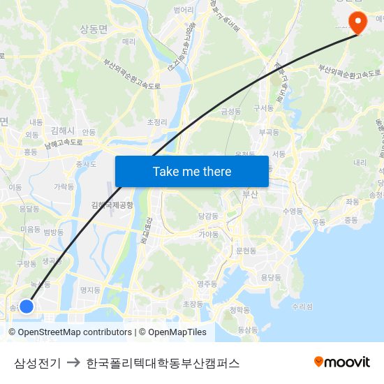 삼성전기 to 한국폴리텍대학동부산캠퍼스 map