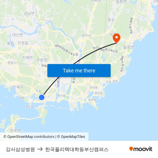 강서삼성병원 to 한국폴리텍대학동부산캠퍼스 map