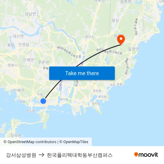 강서삼성병원 to 한국폴리텍대학동부산캠퍼스 map