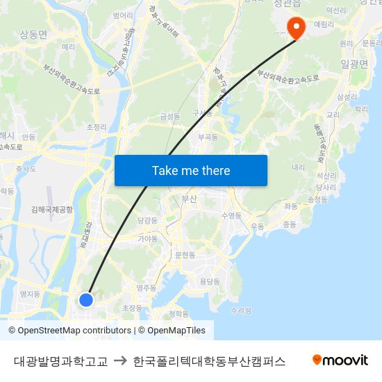 대광발명과학고교 to 한국폴리텍대학동부산캠퍼스 map