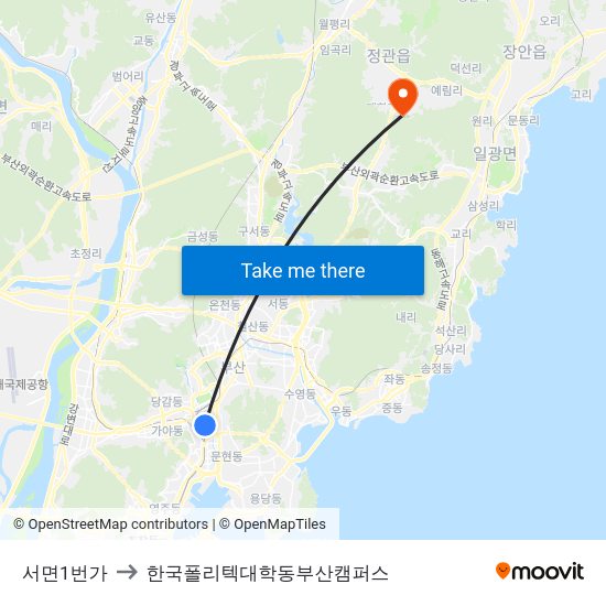 서면1번가 to 한국폴리텍대학동부산캠퍼스 map