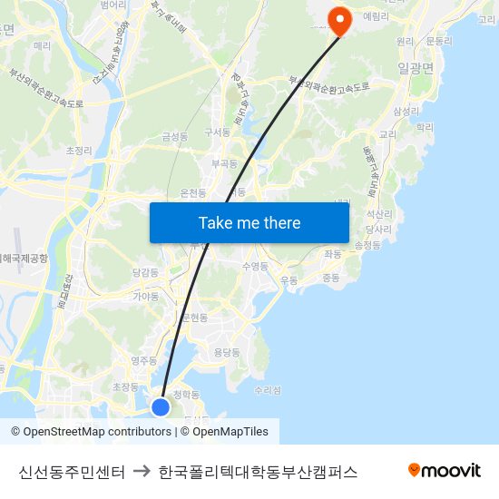 신선동주민센터 to 한국폴리텍대학동부산캠퍼스 map