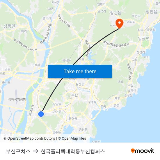 부산구치소 to 한국폴리텍대학동부산캠퍼스 map