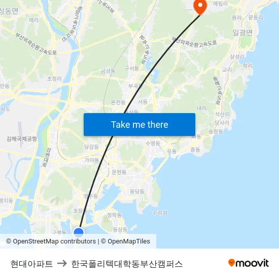 현대아파트 to 한국폴리텍대학동부산캠퍼스 map
