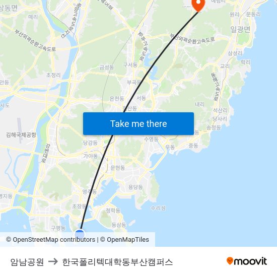 암남공원 to 한국폴리텍대학동부산캠퍼스 map