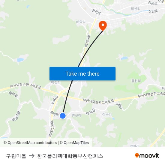 구림마을 to 한국폴리텍대학동부산캠퍼스 map