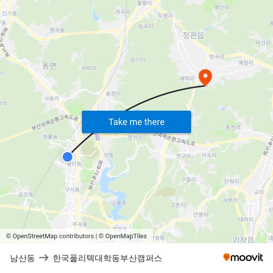 남산동 to 한국폴리텍대학동부산캠퍼스 map