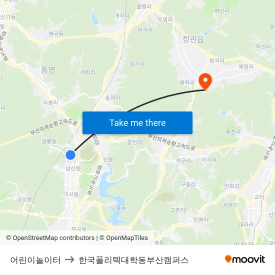 어린이놀이터 to 한국폴리텍대학동부산캠퍼스 map