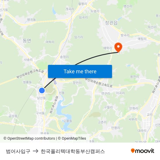 범어사입구 to 한국폴리텍대학동부산캠퍼스 map