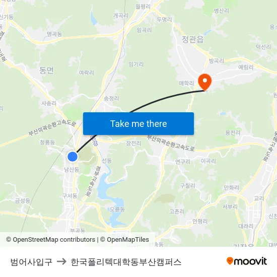 범어사입구 to 한국폴리텍대학동부산캠퍼스 map