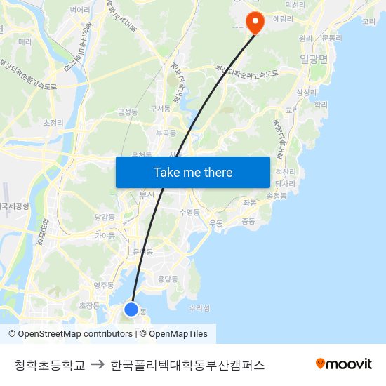 청학초등학교 to 한국폴리텍대학동부산캠퍼스 map