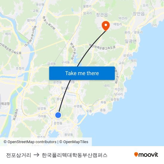 전포삼거리 to 한국폴리텍대학동부산캠퍼스 map
