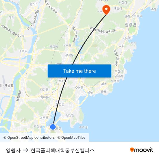 영월사 to 한국폴리텍대학동부산캠퍼스 map