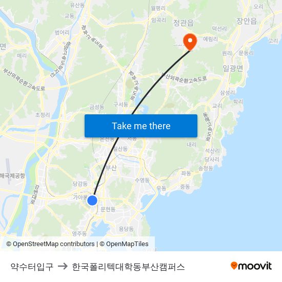 약수터입구 to 한국폴리텍대학동부산캠퍼스 map