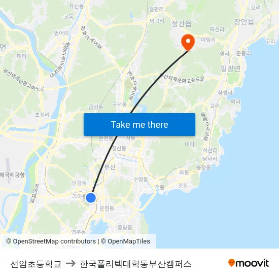 선암초등학교 to 한국폴리텍대학동부산캠퍼스 map