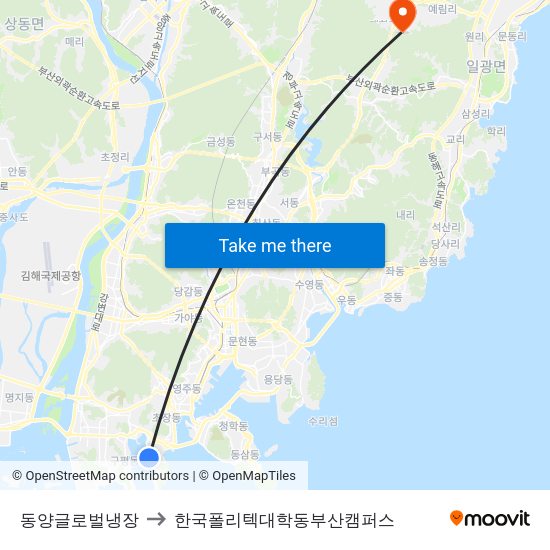 동양글로벌냉장 to 한국폴리텍대학동부산캠퍼스 map