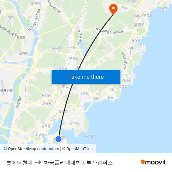 롯데낙천대 to 한국폴리텍대학동부산캠퍼스 map