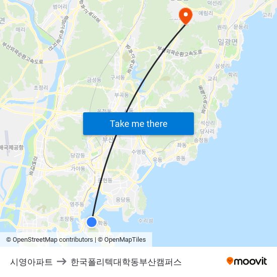 시영아파트 to 한국폴리텍대학동부산캠퍼스 map