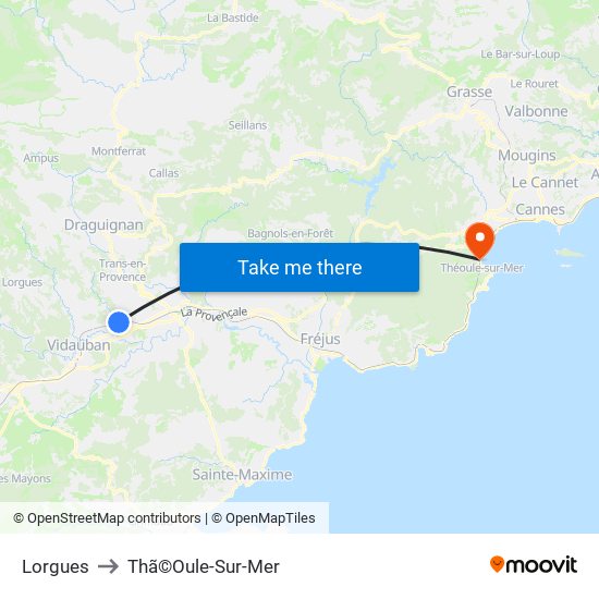 Lorgues to Thã©Oule-Sur-Mer map