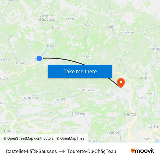 Castellet-Lã¨S-Sausses to Tourette-Du-Chã¢Teau map