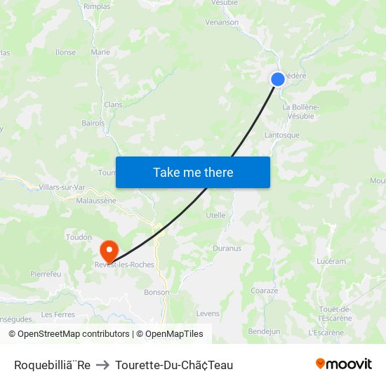 Roquebilliã¨Re to Tourette-Du-Chã¢Teau map