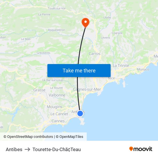 Antibes to Tourette-Du-Chã¢Teau map