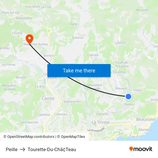 Peille to Tourette-Du-Chã¢Teau map