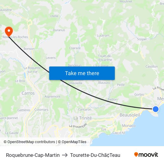 Roquebrune-Cap-Martin to Tourette-Du-Chã¢Teau map