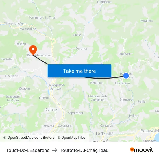 Touët-De-L'Escarène to Tourette-Du-Chã¢Teau map
