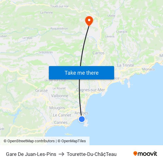 Gare De Juan-Les-Pins to Tourette-Du-Chã¢Teau map