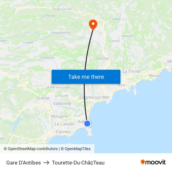 Gare D'Antibes to Tourette-Du-Chã¢Teau map