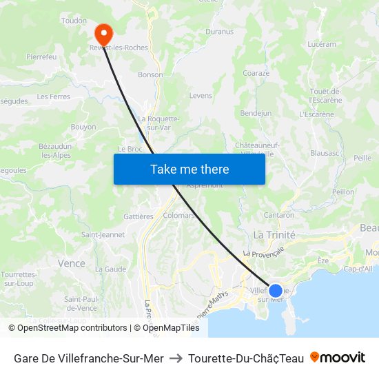 Gare De Villefranche-Sur-Mer to Tourette-Du-Chã¢Teau map