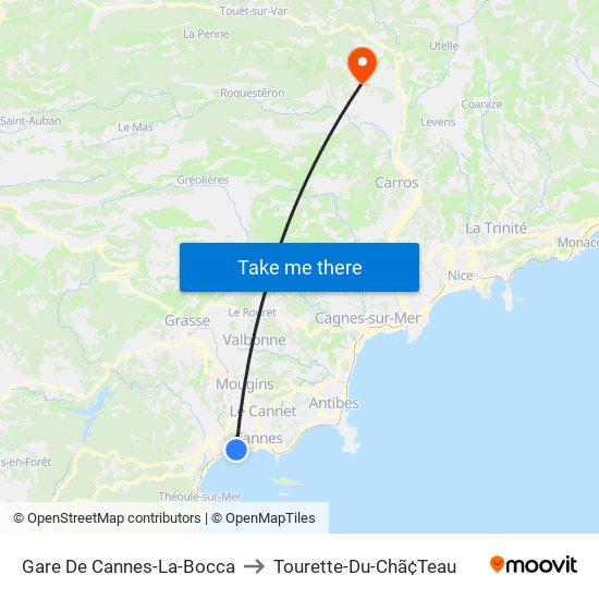 Gare De Cannes-La-Bocca to Tourette-Du-Chã¢Teau map