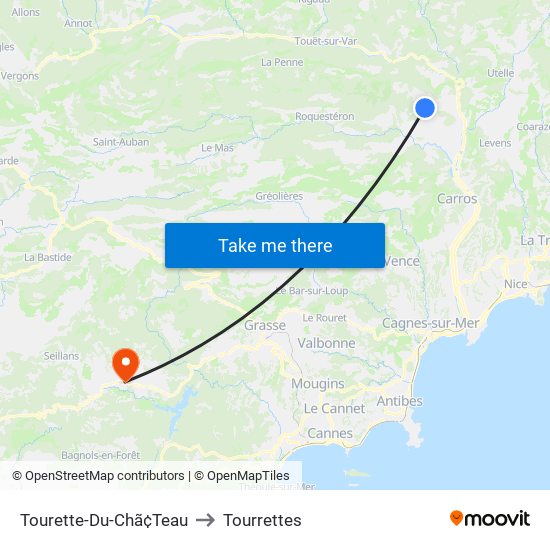 Tourette-Du-Chã¢Teau to Tourrettes map
