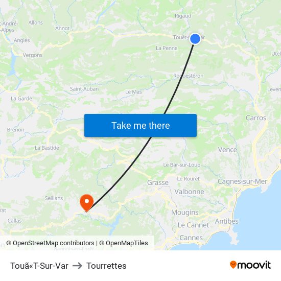 Touã«T-Sur-Var to Tourrettes map