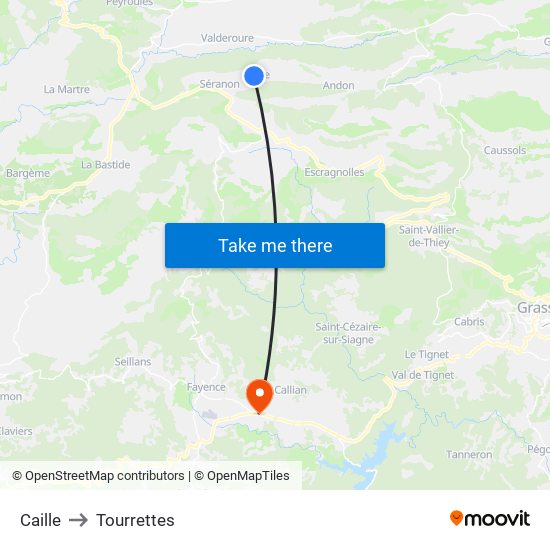 Caille to Tourrettes map