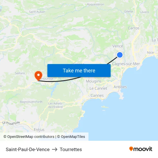Saint-Paul-De-Vence to Tourrettes map